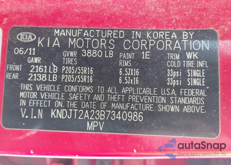 2011 Kia Soul + from USA, damaged, VIN KNDJT2A23B7340986